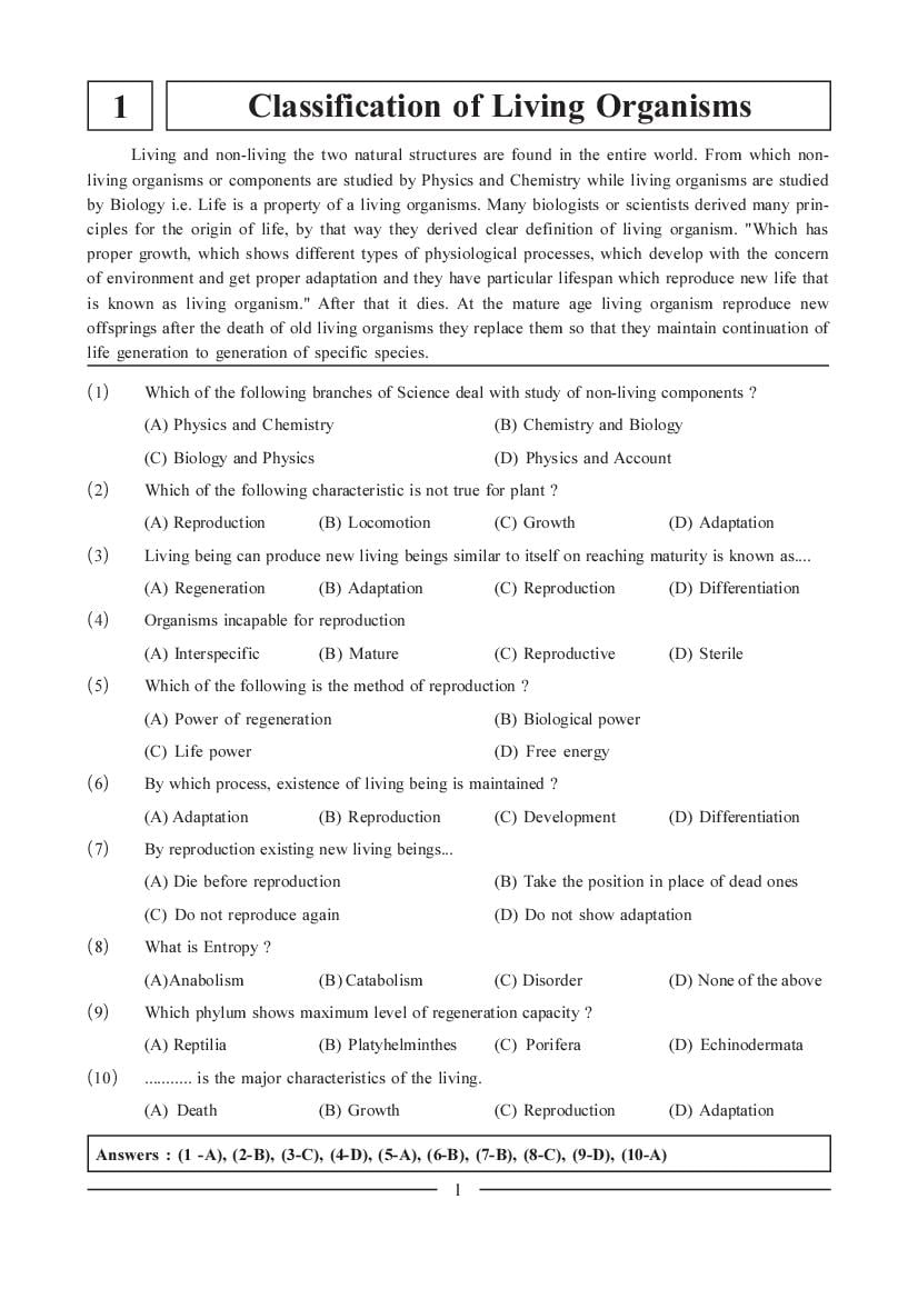 NEET Biology Question Bank - Classification of Living Organisms - Page 1
