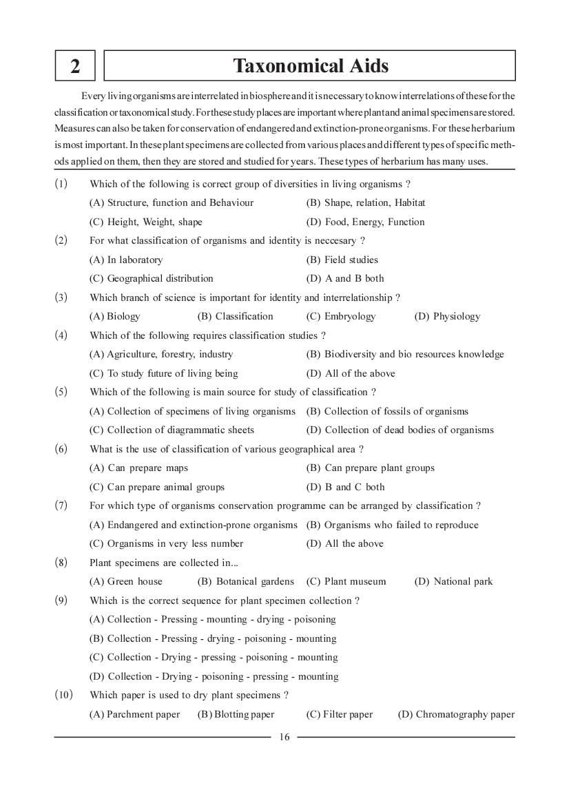 NEET Biology Question Bank - Taxonomical Aids - Page 1