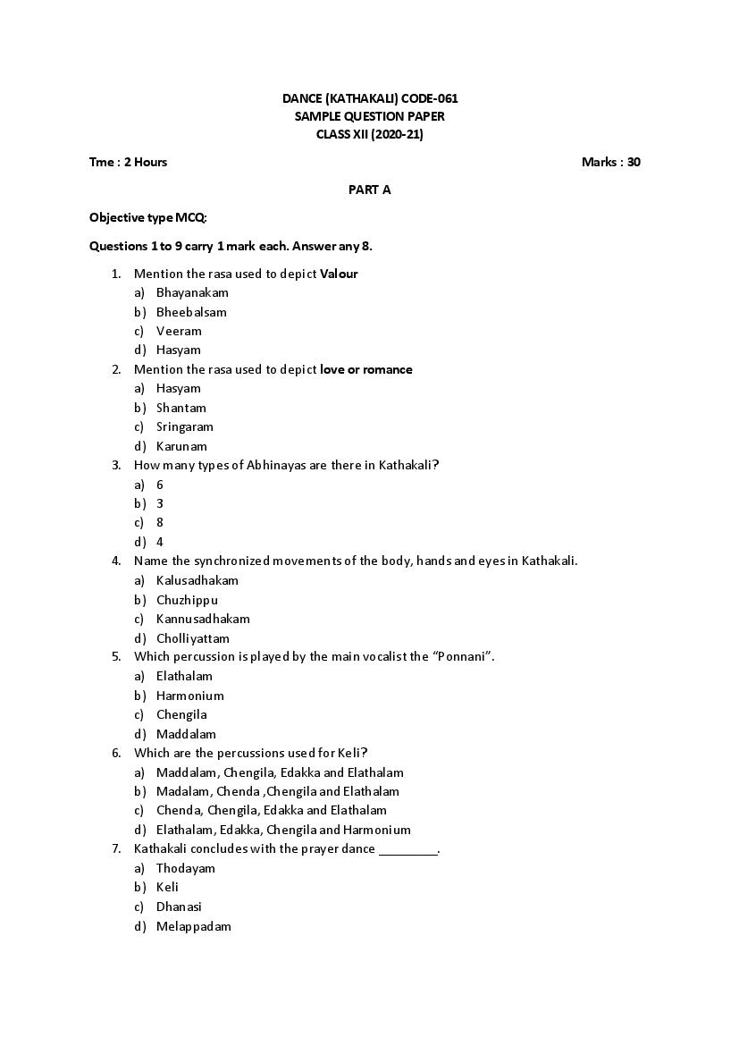 CBSE Class 12 Sample Paper 2021 for Kathakali - Page 1