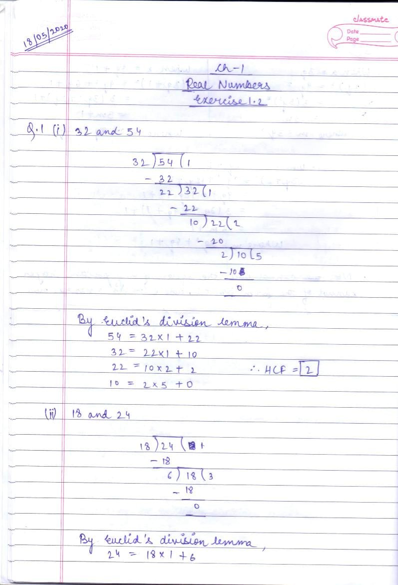 RD Sharma Solutions Class 10 Chapter 1 Real Numbers Exercise 1.2 - Page 1