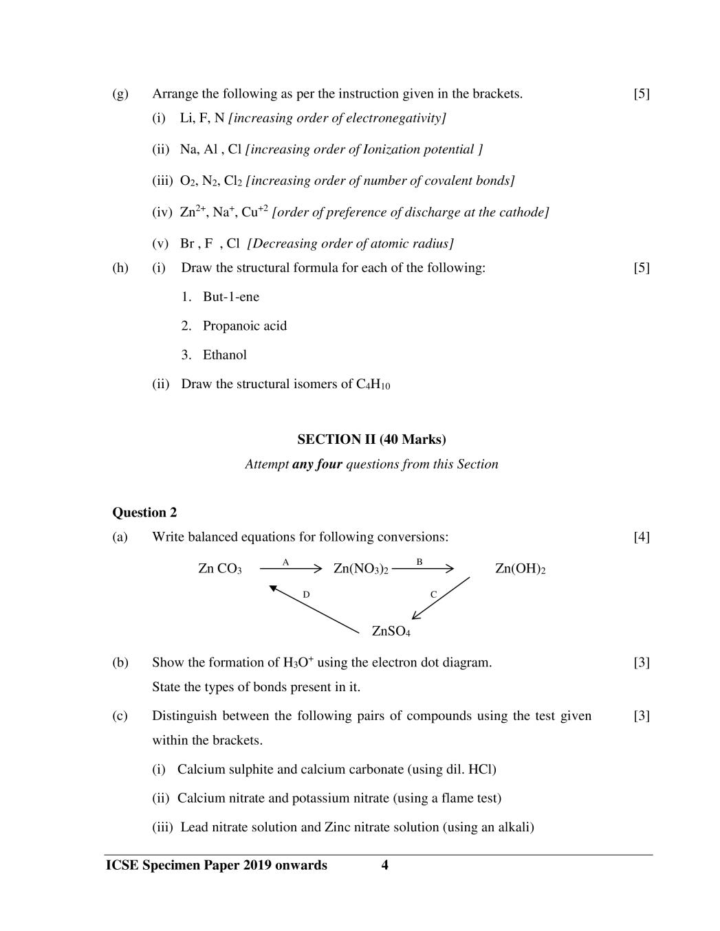 ICSE Class 10 Chemistry (Paper - 2) Sample Paper 2020 - 2021 | AglaSem ...