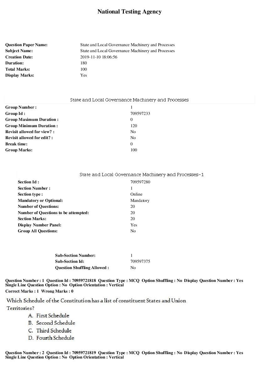 SWAYAM 2019 Question Paper State and Local Governance Machinery and Processes - Page 1 of 7