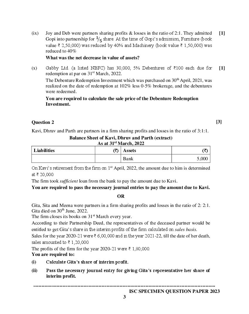 Isc Class 12 Accounts Specimen Paper 2024 Image to u