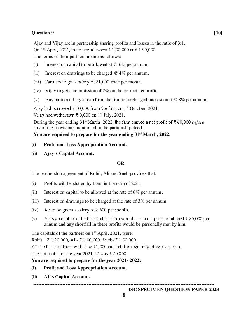 ISC Accounts Specimen Paper 2024 (PDF) CISCE Class 12 Accounts Sample