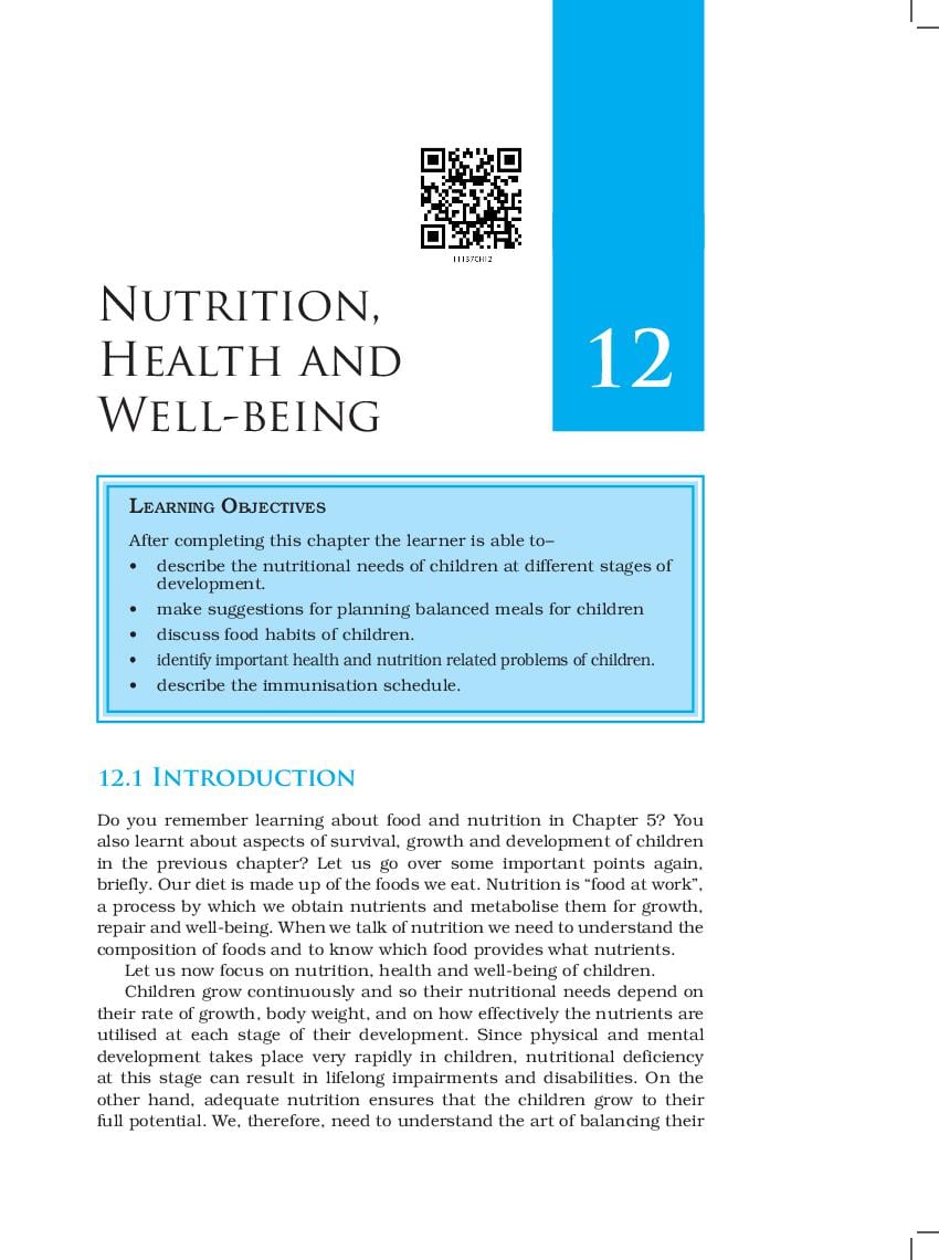 NCERT Book Class 11 Home Science (Human Ecology and Family Sciences) Chapter 12 Nutrition, Health and Well-being - Page 1
