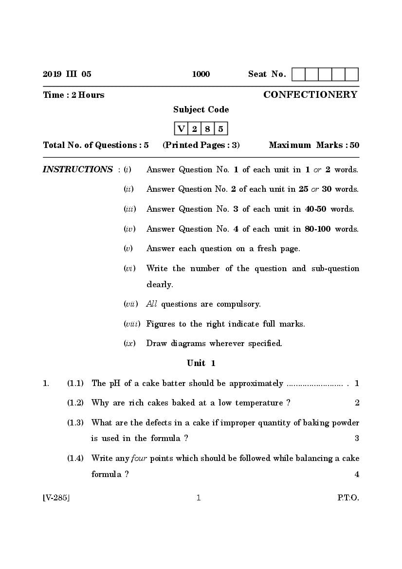 Goa Board Class 12 Question Paper Mar 2019 Confectionery - Page 1
