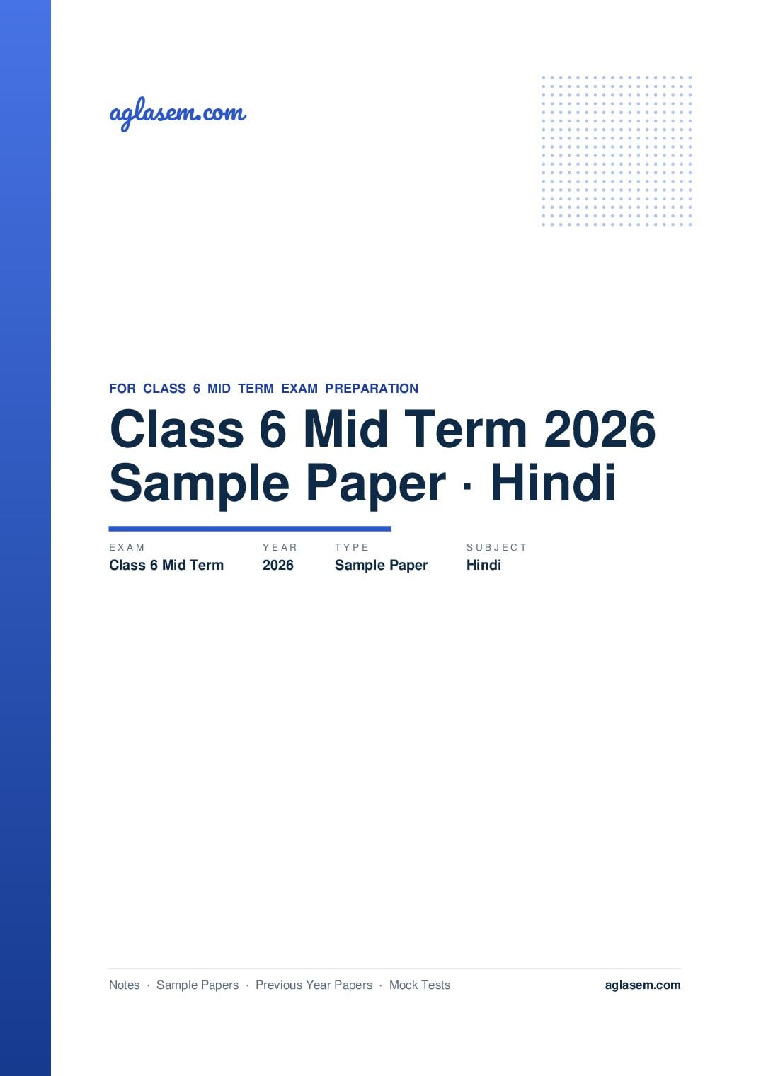 Class 6 Mid Term Sample Paper 2026 Hindi - Page 1 of 7
