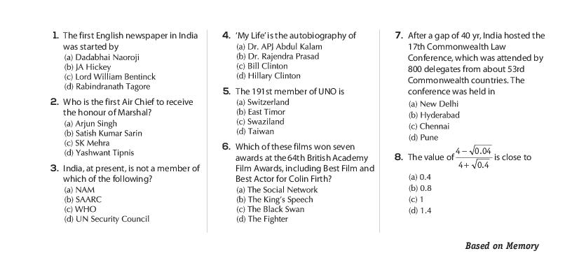RRB ALP 2010 Question Paper in English - Page 1 of 5