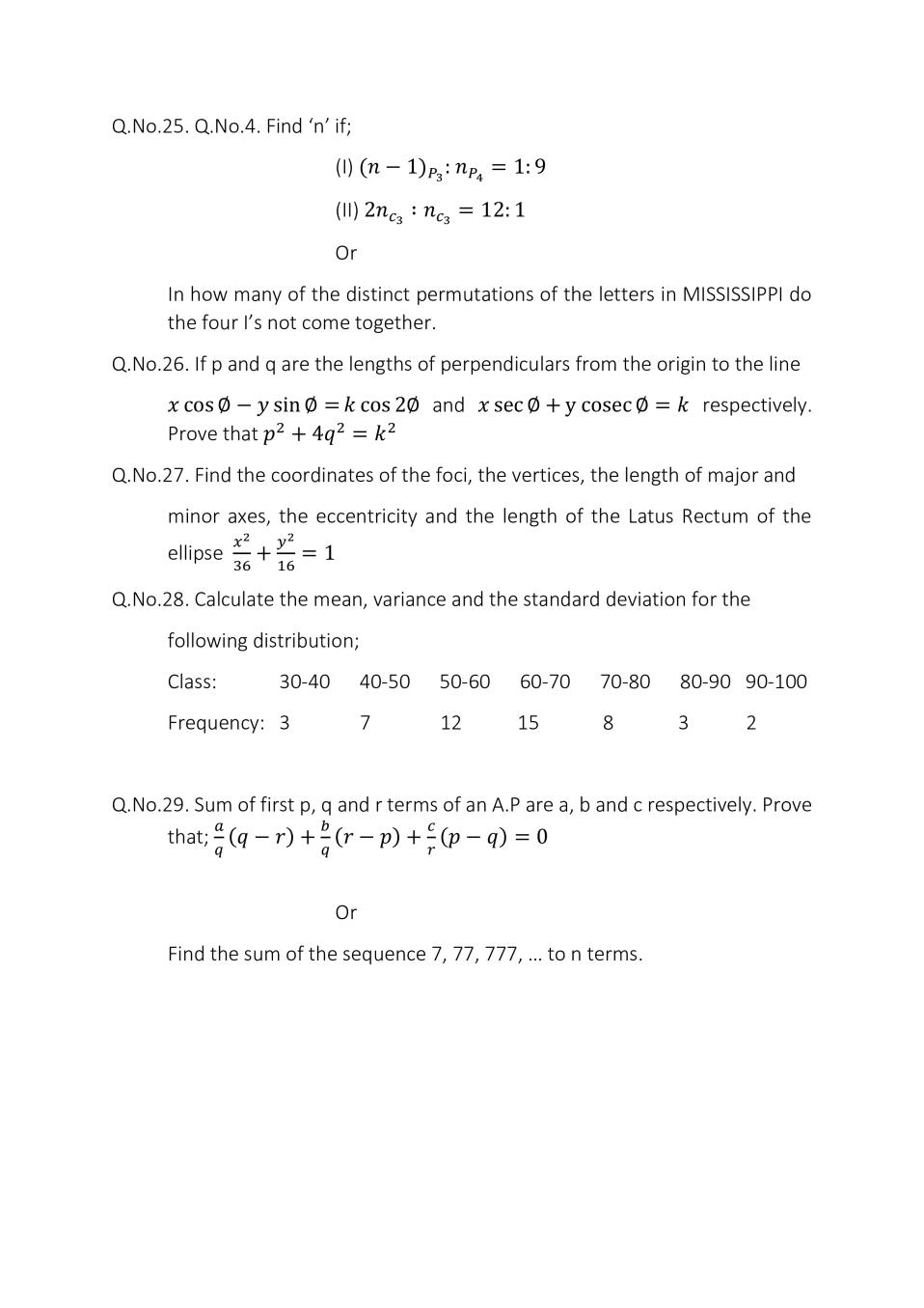 JKBOSE Class 11th Model Question Paper 2023 for Maths - JK Board Plus ...