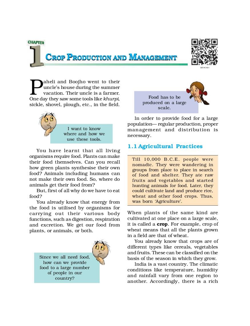 NCERT Book Class 8 Science Chapter 1 Crop Production and Management - Page 1