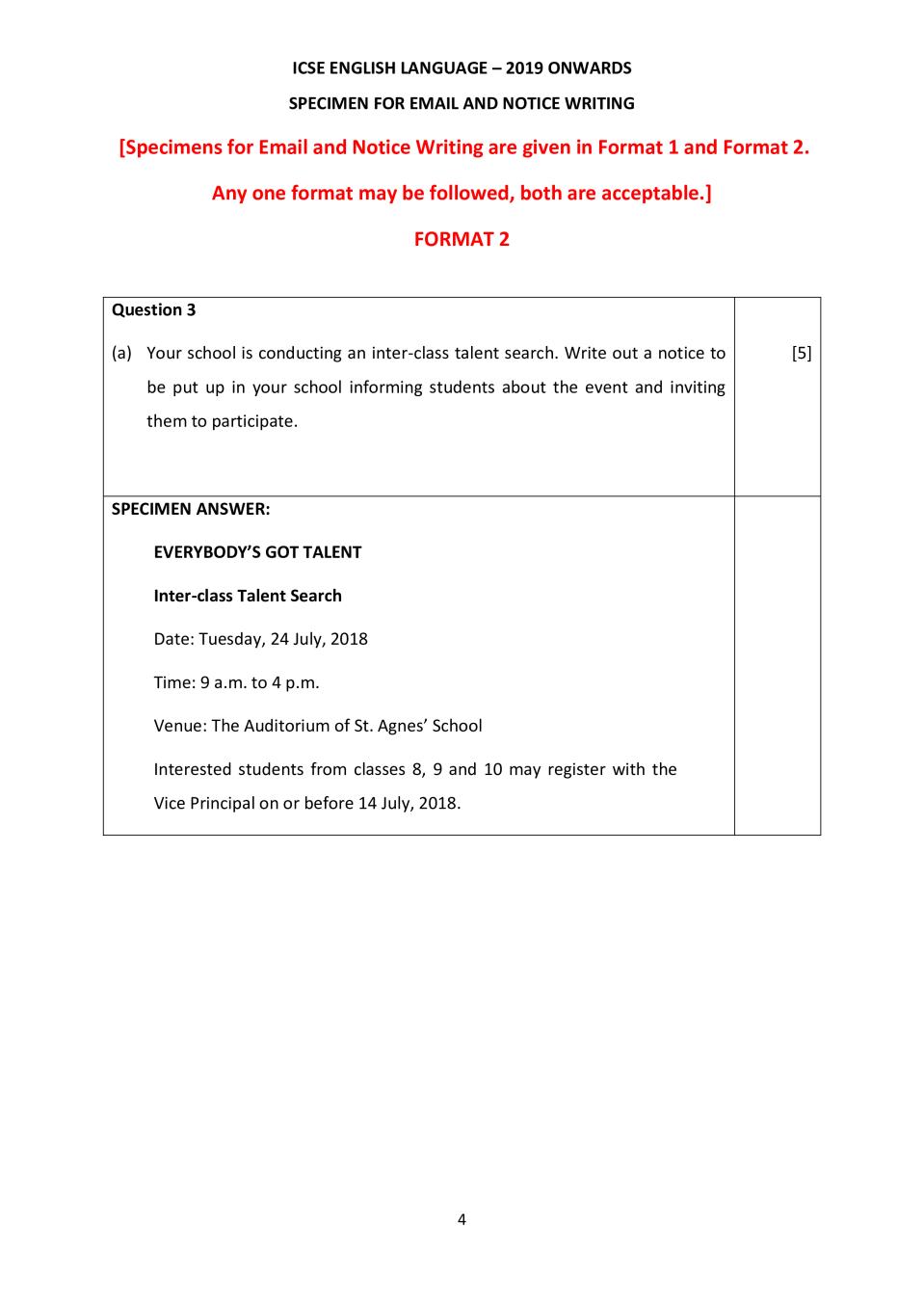 ICSE Class 28 E-mail and Notice Writing Sample Paper 28 - 28