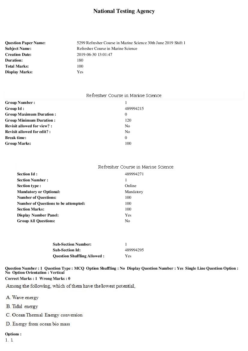 ARPIT 2019 Question Paper for Refresher Course in Mariner Science - Page 1 of 34