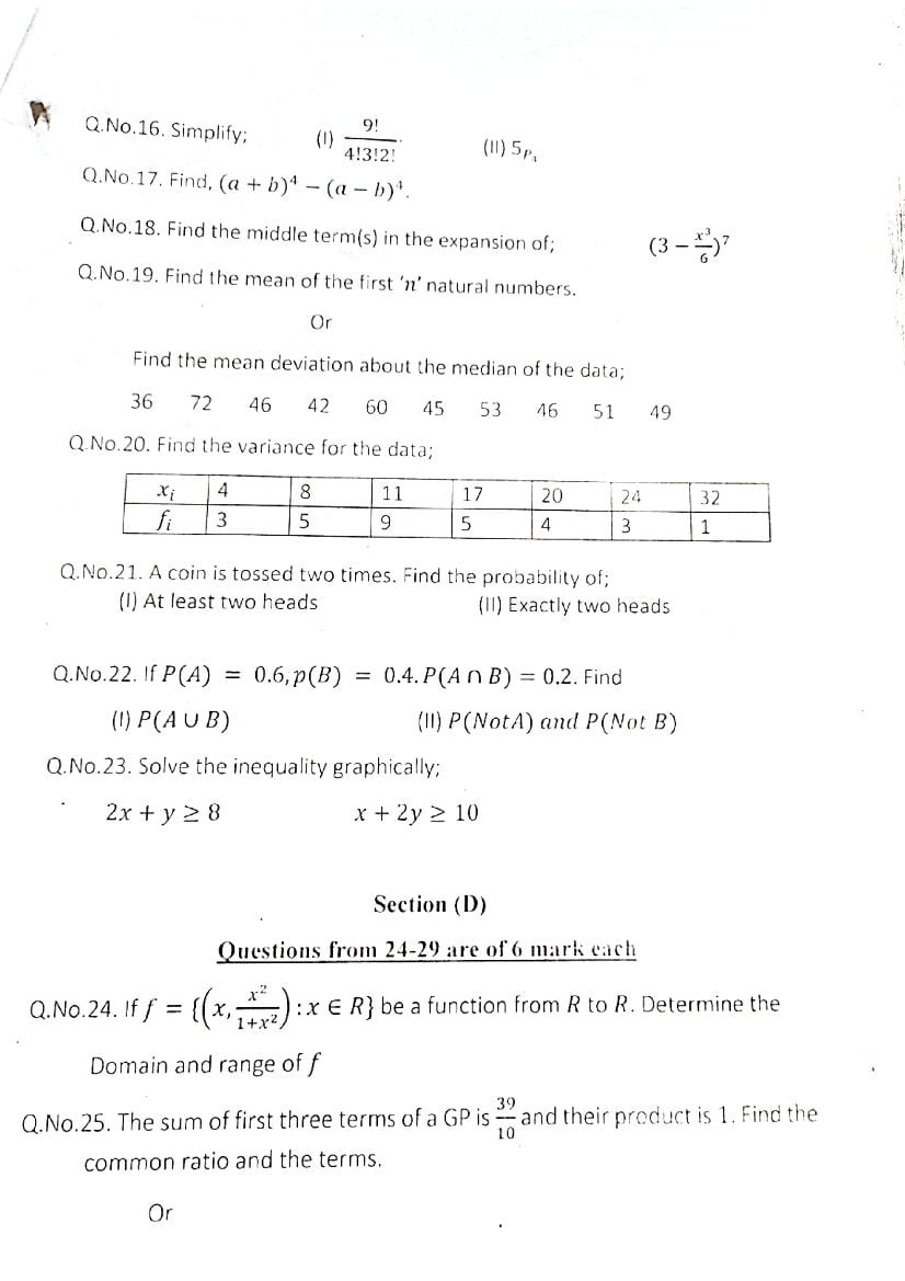 JKBOSE Class 11th Model Question Paper 2023 for Business Maths - JK ...