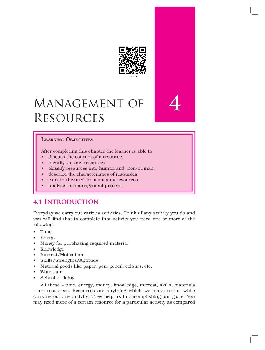 NCERT Book Class 11 Home Science (Human Ecology and Family Sciences) Chapter 4 Management of Resources - Page 1
