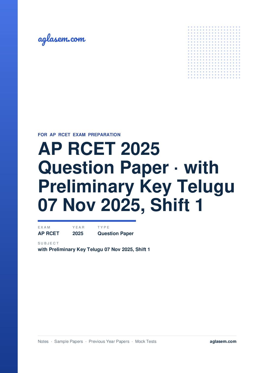 AP RCET 2025 Question Paper with Preliminary Key Telugu 07 Nov 2025, Shift 1 - Page 1 of 60