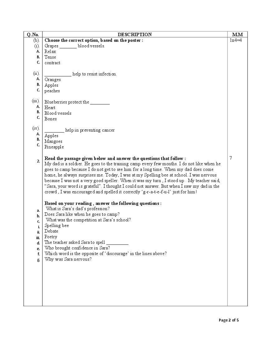 class 6 english test paper