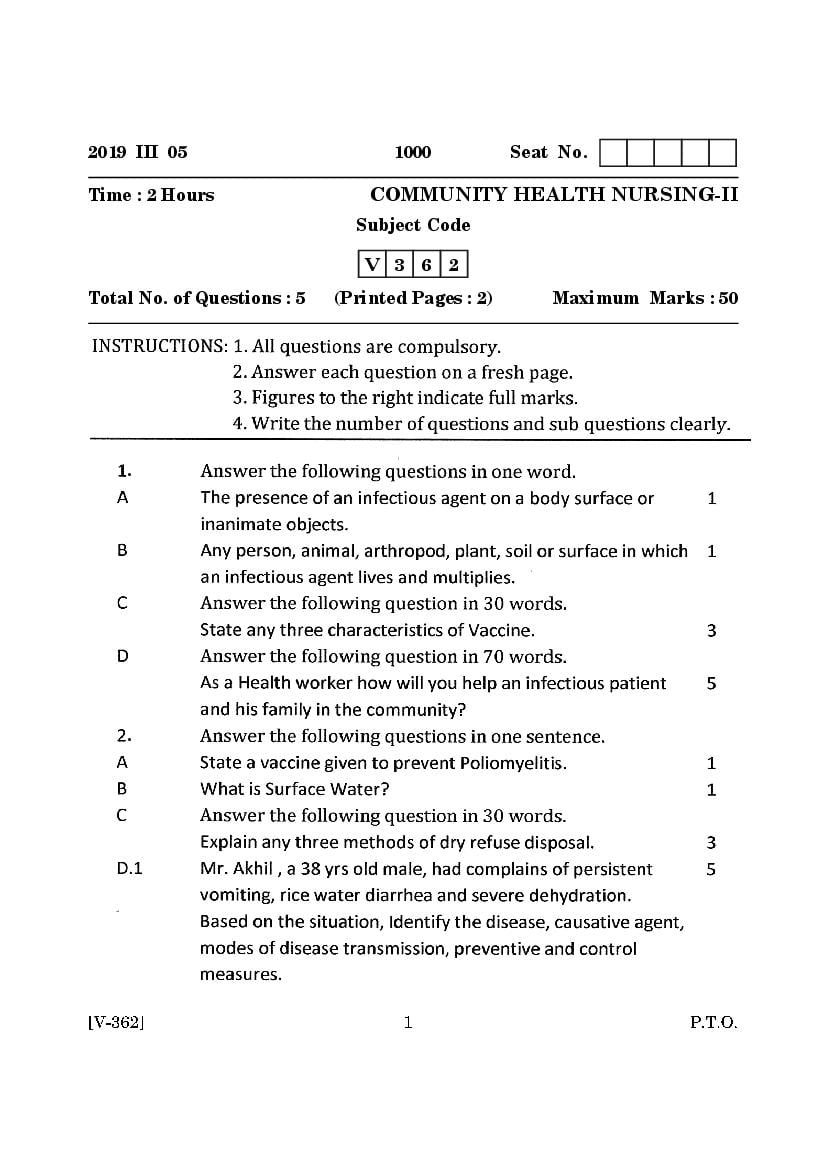 Goa Board Class 12 Question Paper Mar 2019 Community Health Nursing II - Page 1
