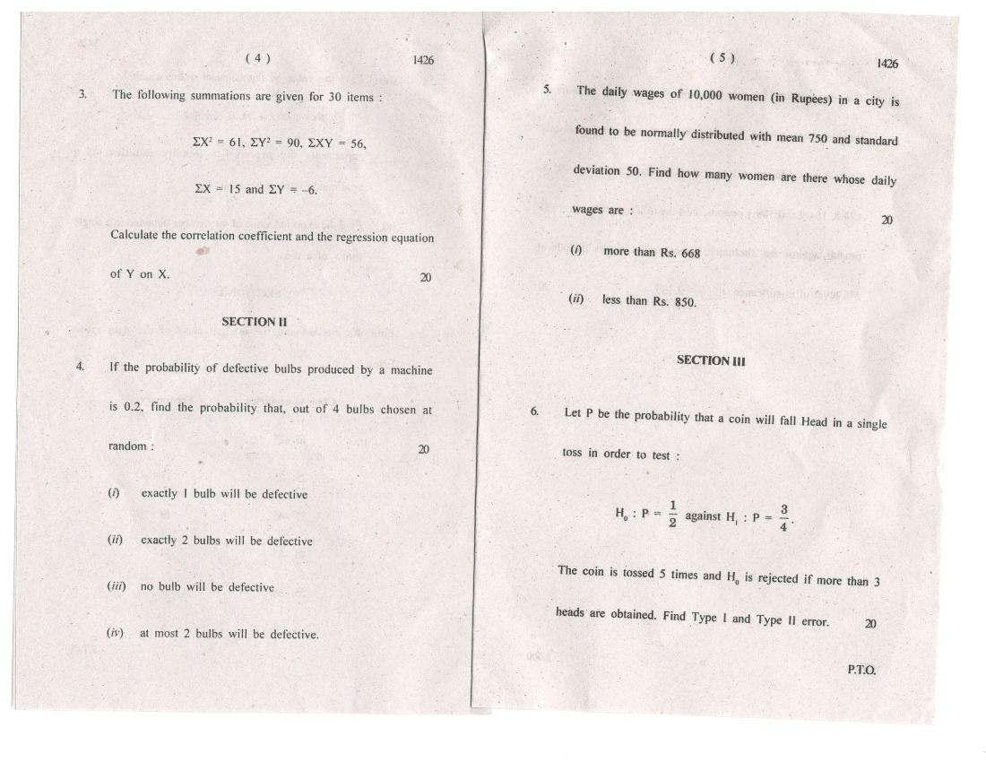 Du Sol Ba Programme 3rd Year Basic Statistics Question Paper 2016