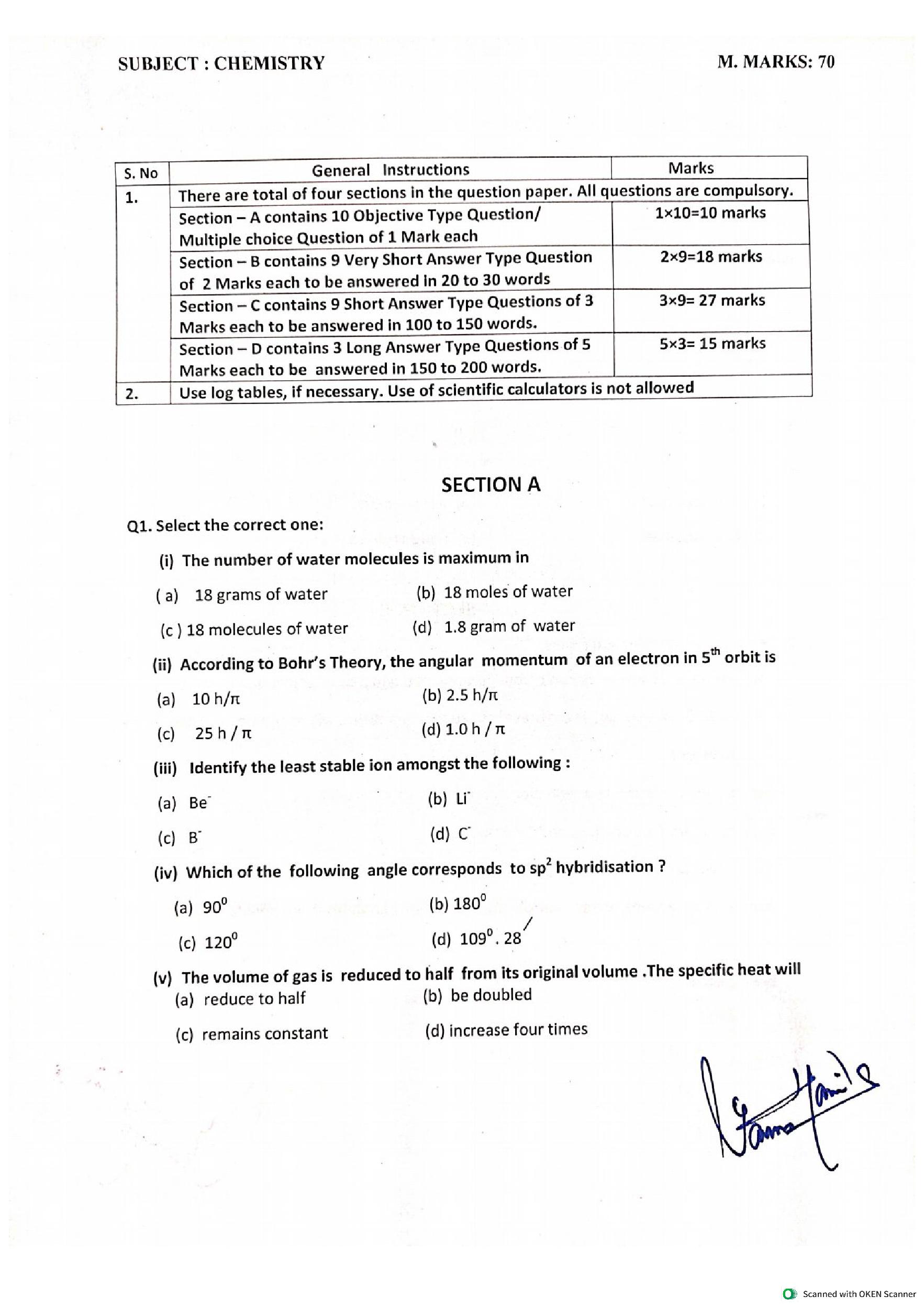 Chemistry Model Paper Class 11 2024 Image To U