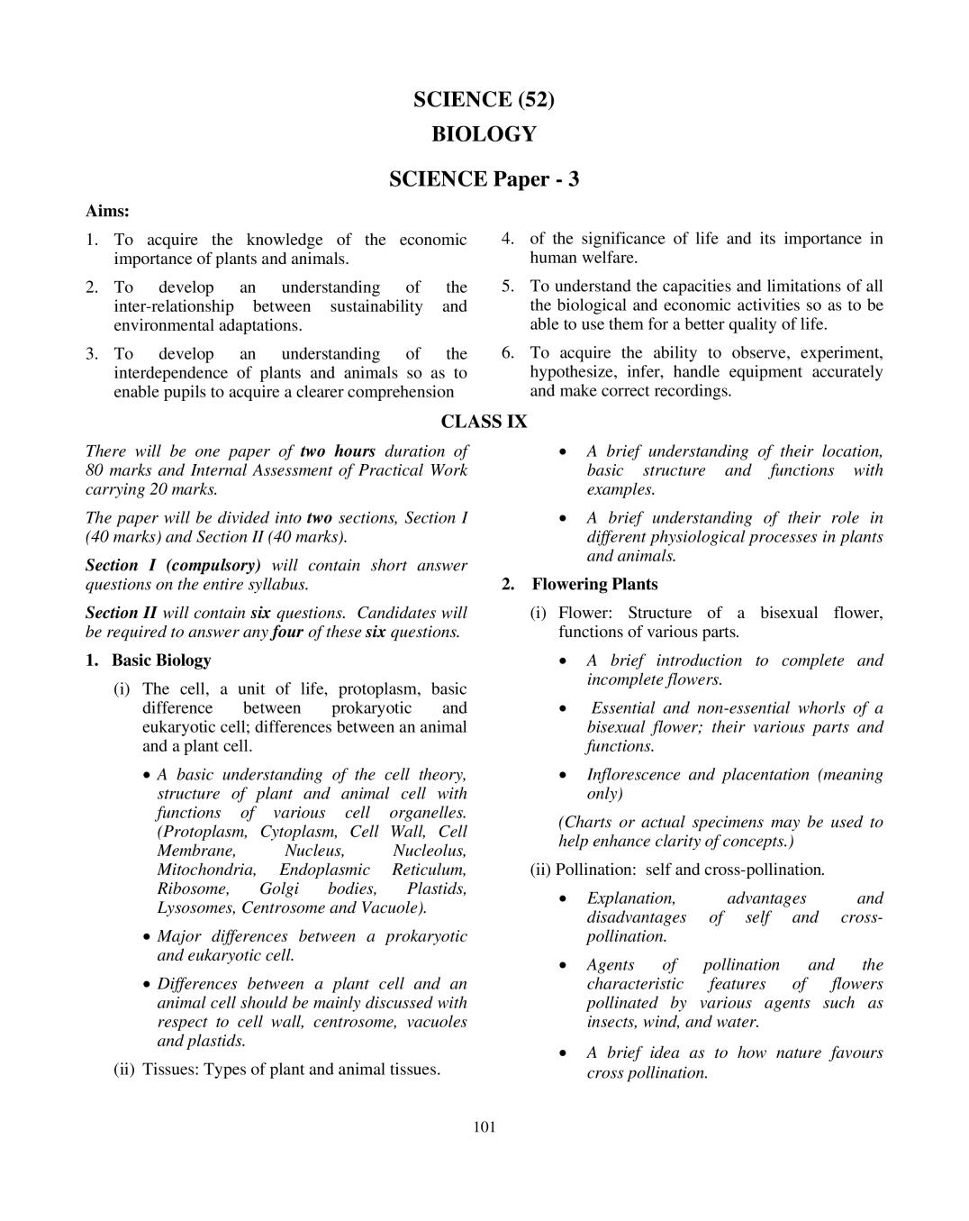 ICSE Class 10 Biology Syllabus 2020 - Page 1