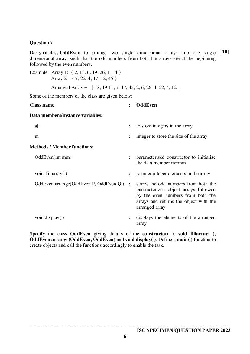 ISC Computer Science Specimen Paper 2023 (PDF) CISCE Class 12 Computer Science Sample Paper