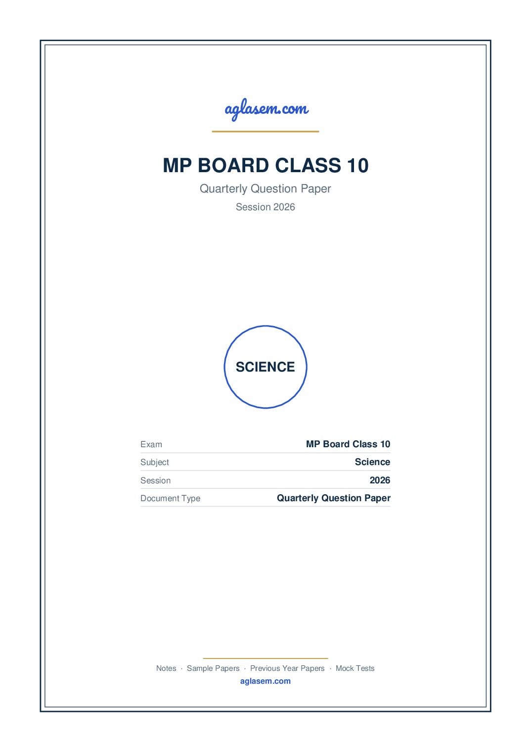 MP Board Class 10 Quarterly Question Paper 2026 Science - Page 1 of 4