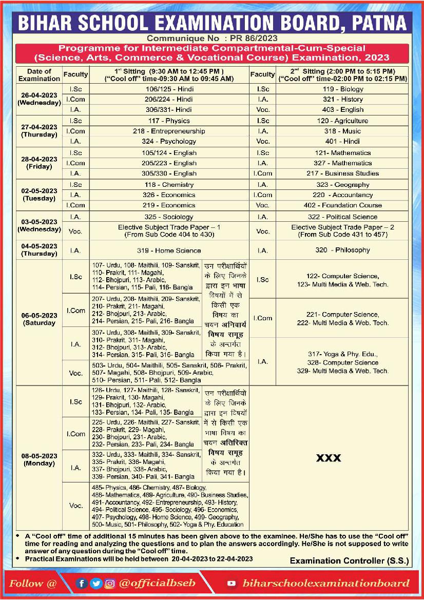 Bihar Board 12th Compartment Exam Date 2023 - Page 1