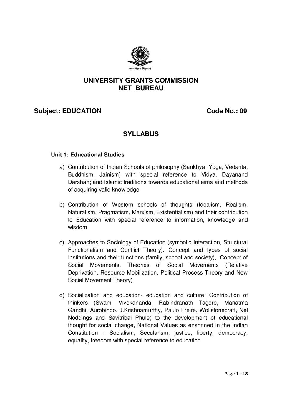 UGC NET Syllabus for Education 2020 - Page 1