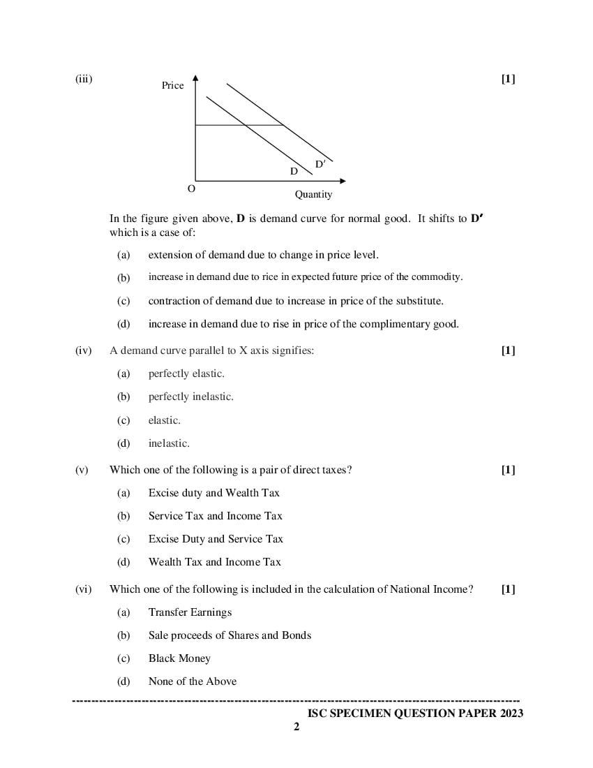 ISC Economics Specimen Paper 2023 (PDF) - CISCE Class 12 Economics ...