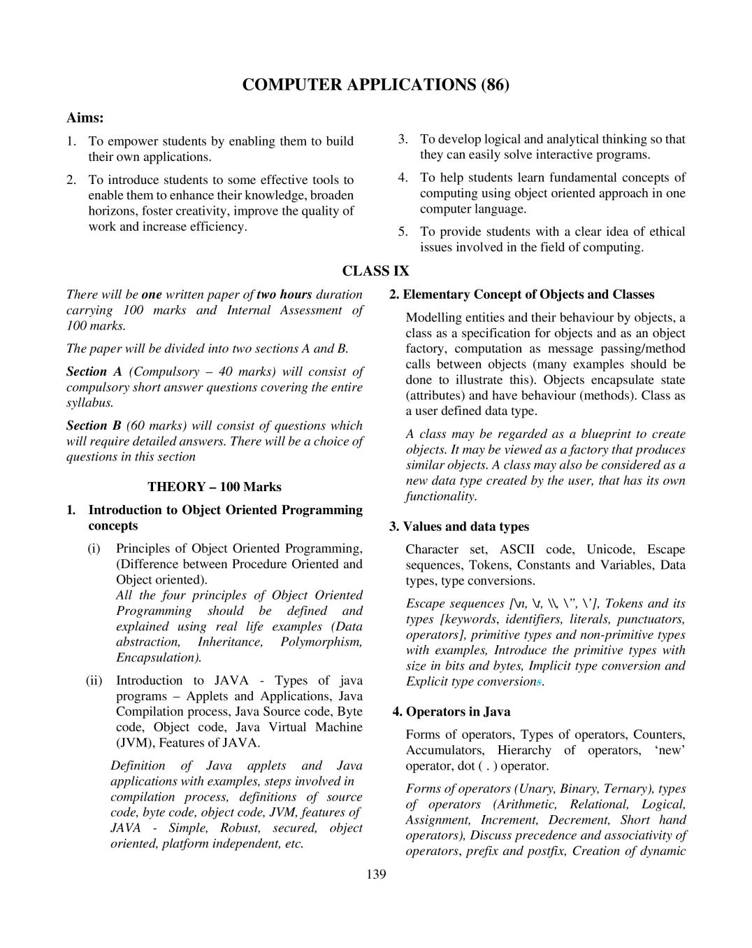 ICSE Class 10 Computer Applications Syllabus 2020 - Page 1