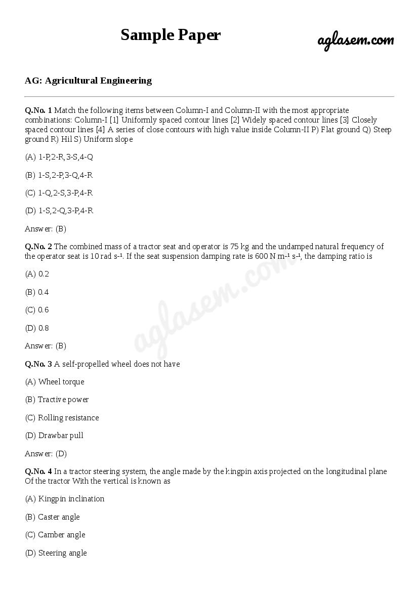 GATE Sample Paper for Agricultural Engineering - Page 1