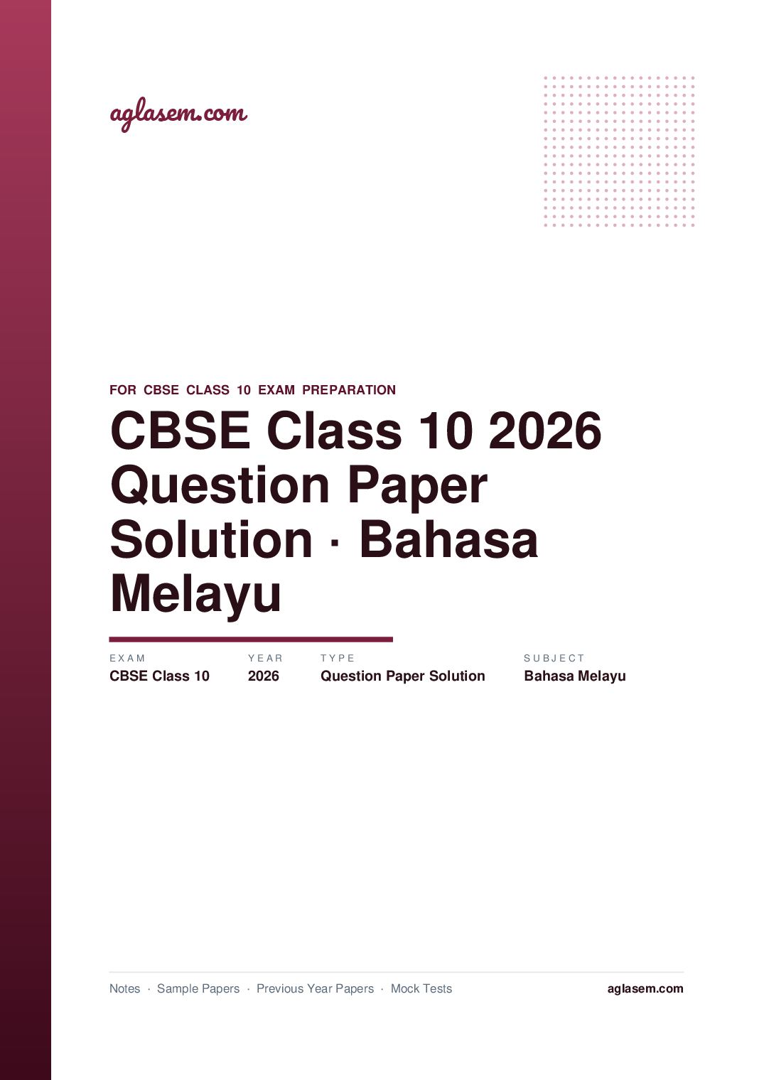CBSE Class 10 Question Paper 2026 Solution Bahasa Melayu - Page 1 of 8