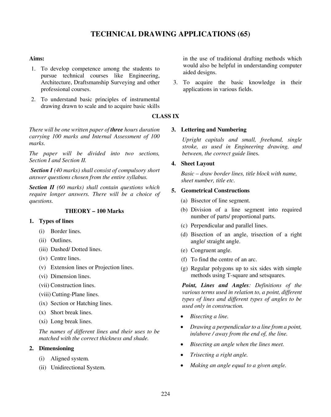 ICSE Class 10 Technical Drawing Applications Syllabus 2020 - Page 1