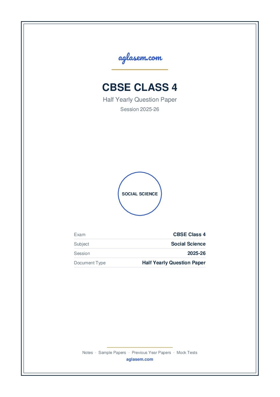 Class 4 Half Yearly Question Paper 2025-26 Social Science - Page 1 of 6