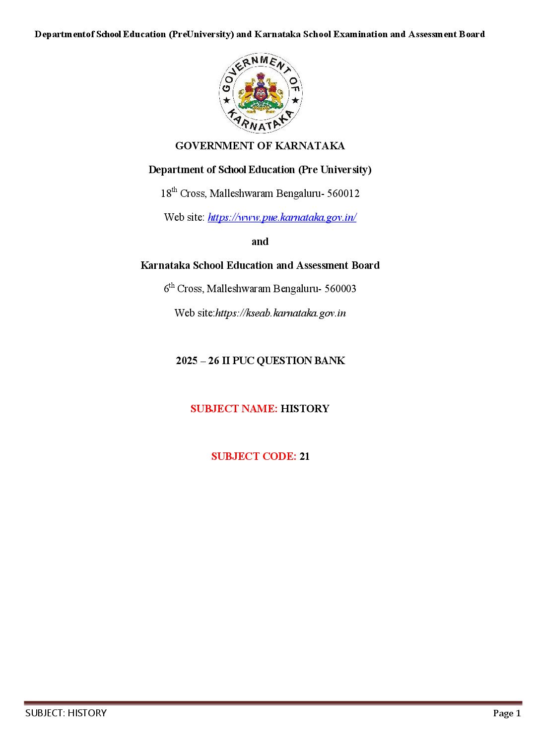 Karnataka 2nd PUC Question Bank 2026 History - Page 1 of 79