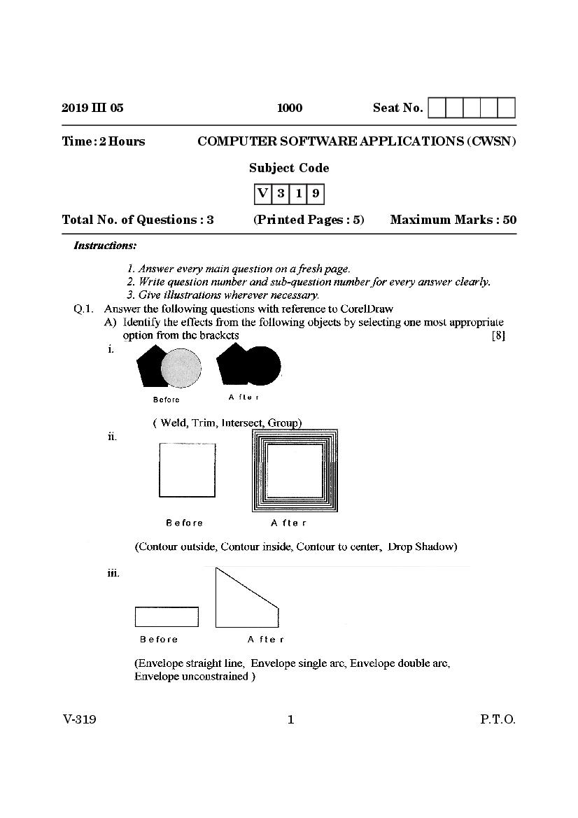 Goa Board Class 12 Question Paper Mar 2019 Computer Software Applications _CWSN_ - Page 1