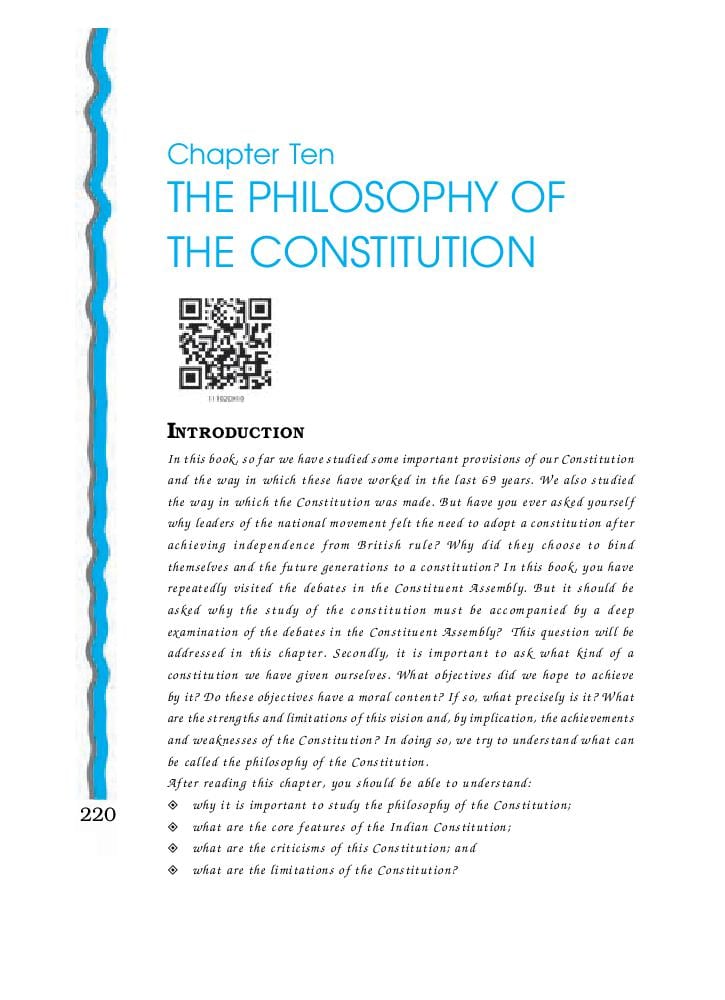 NCERT Book Class 11 Political Science (Indian Constitution at Work) Chapter 10 The Philosophy of the Constitution - Page 1
