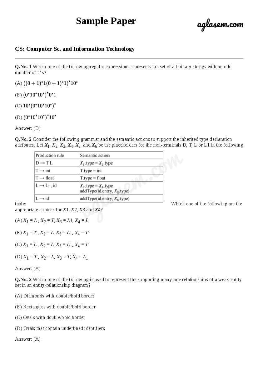 GATE Sample Paper for Computer Science - Page 1