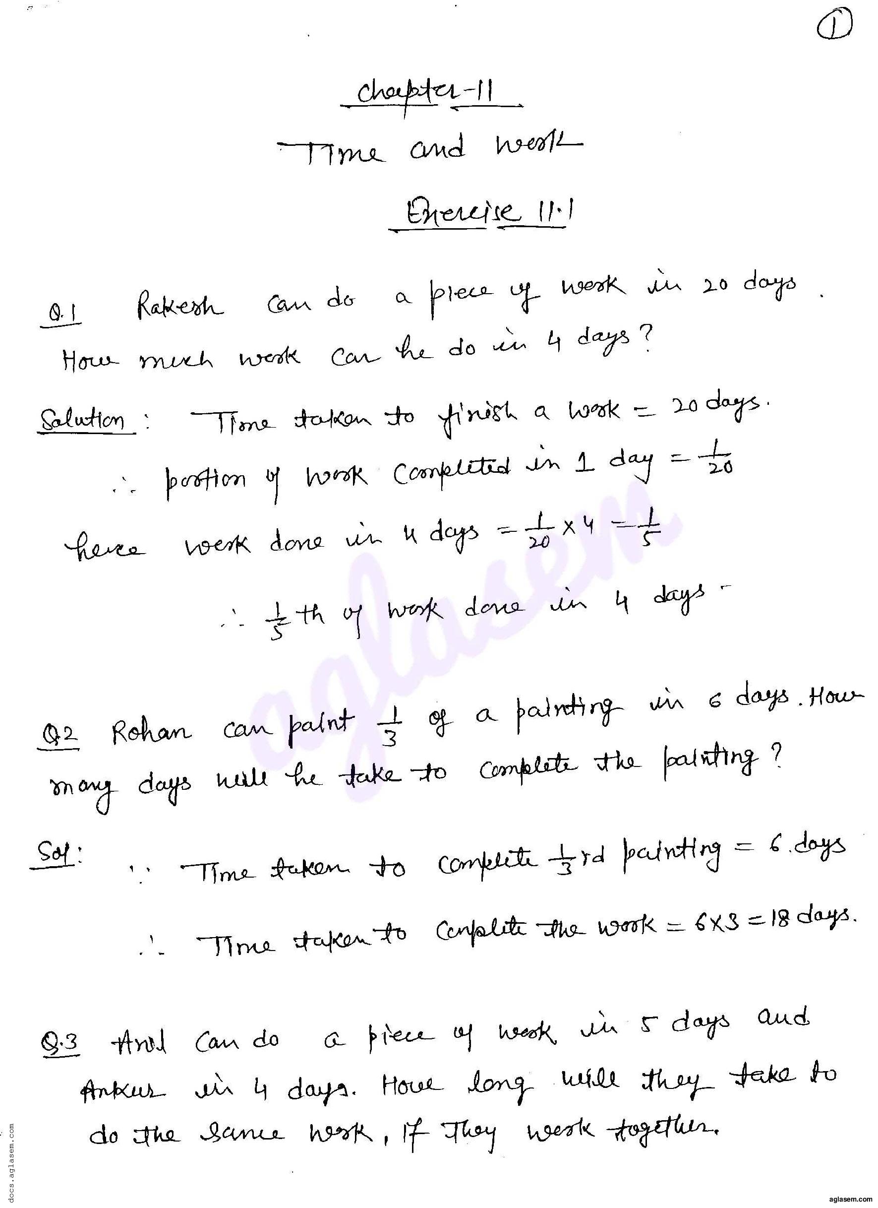 RD Sharma Solutions Class 8 Chapter 11 Time and Work Exercise 11.1 - Page 1