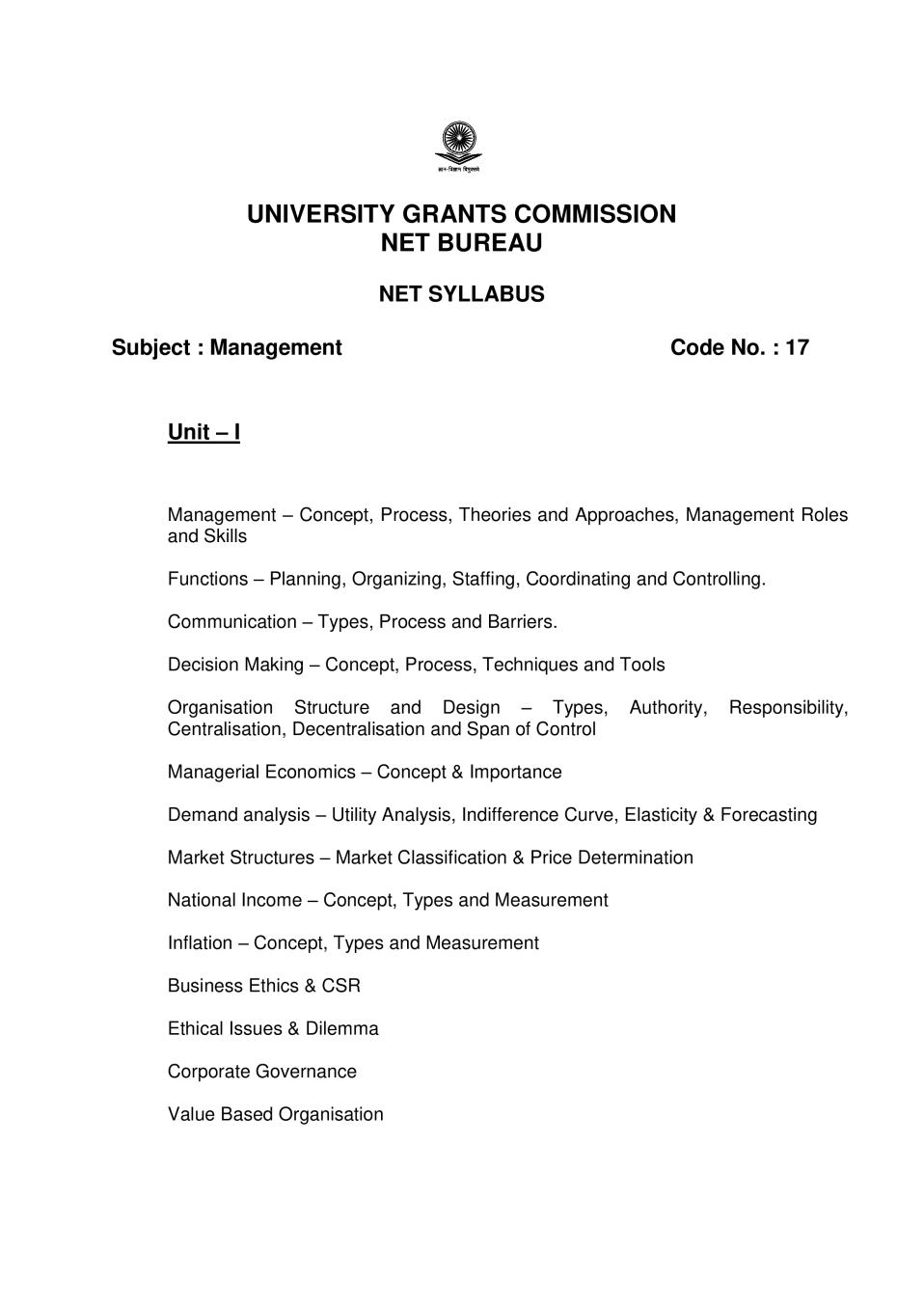 UGC NET Syllabus for Management 2020 - Page 1
