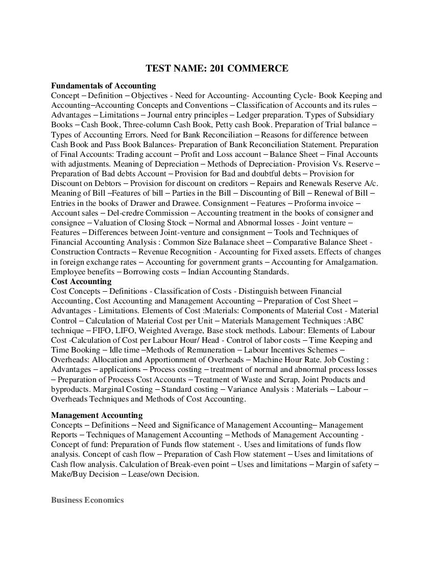 AP PGCET 2023 Syllabus Commerce - Page 1