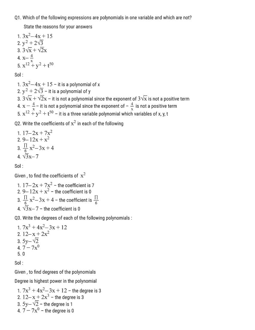 RD Sharma Solutions Class 9 Chapter 6 Factorisation of Polynomials Excercise 6.1 - Page 1