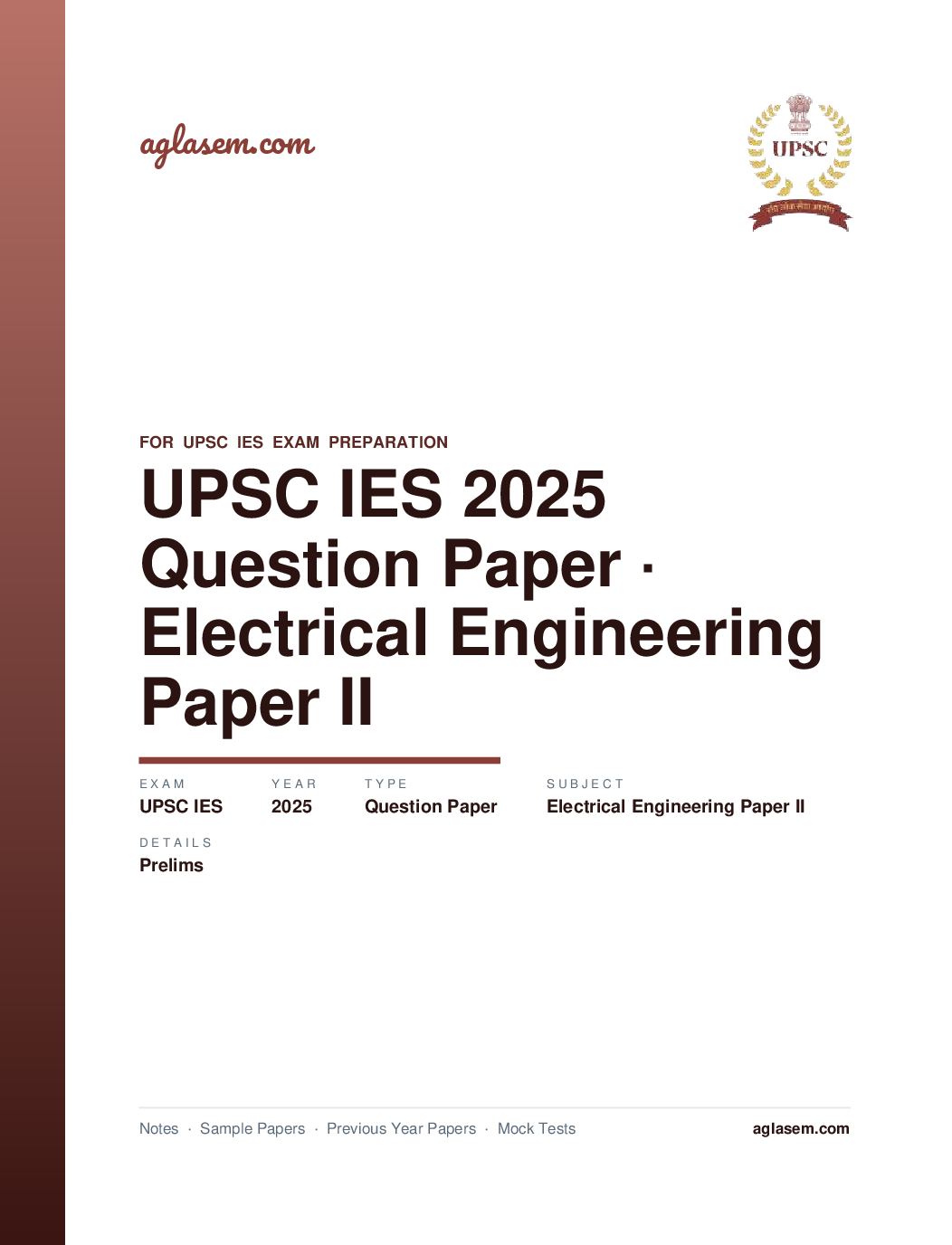 UPSC IES 2025 (Prelims) Question Paper for Electrical Engineering Paper II - Page 1 of 33