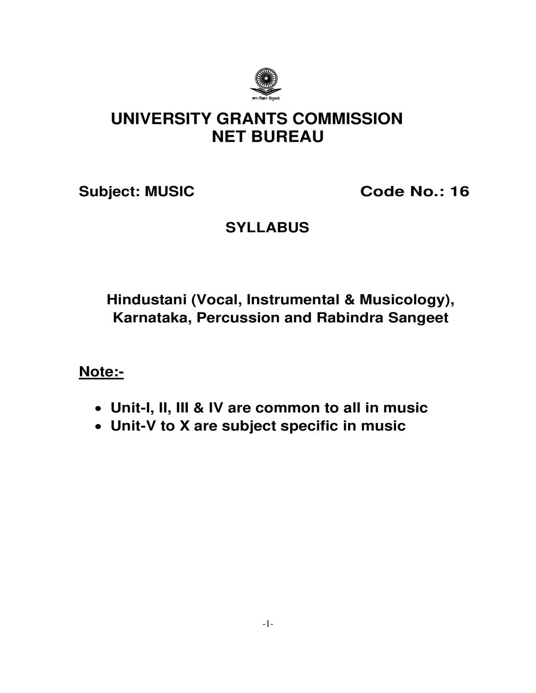 UGC NET Syllabus for Music 2020 - Page 1