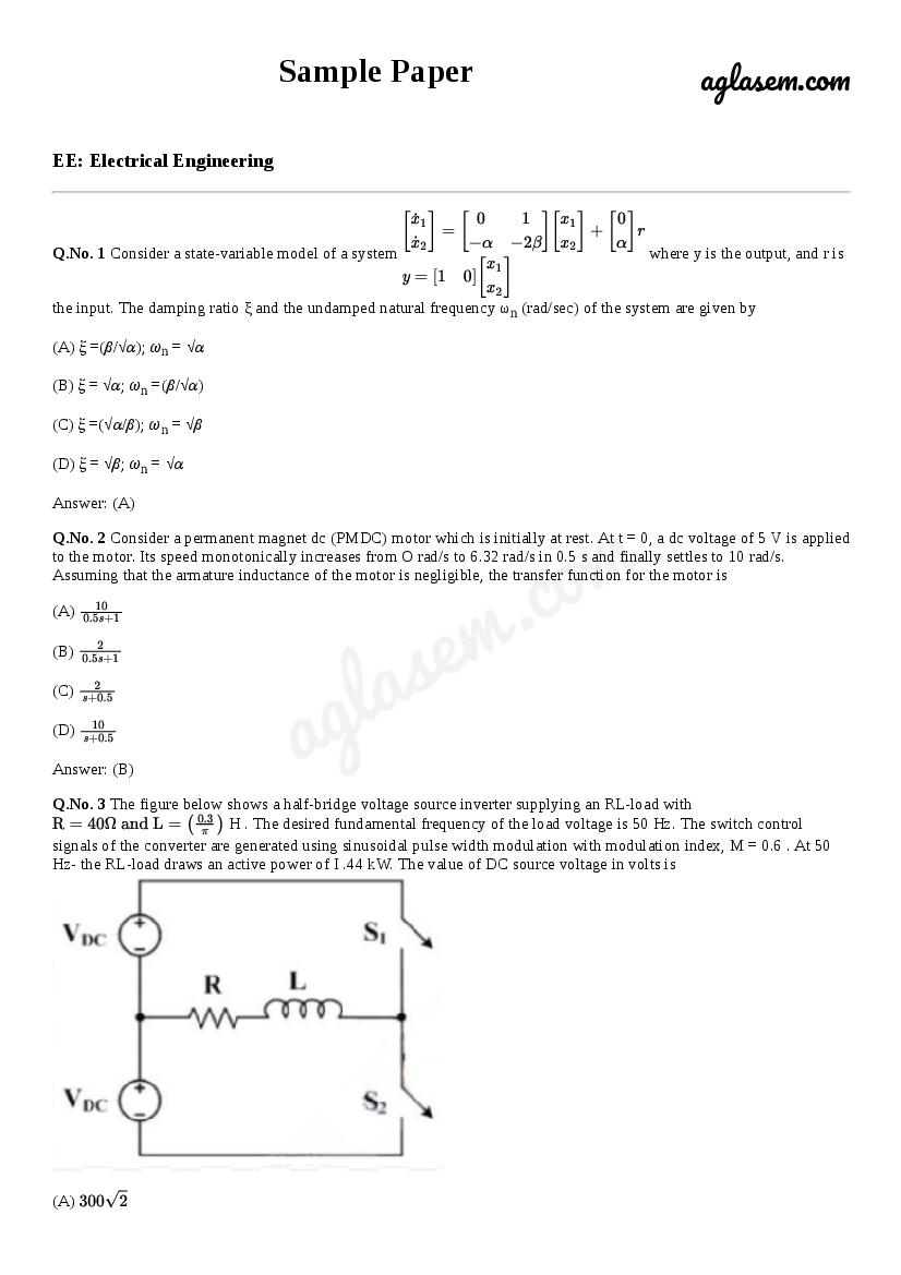 GATE Sample Paper for Electrical Engineering - Page 1