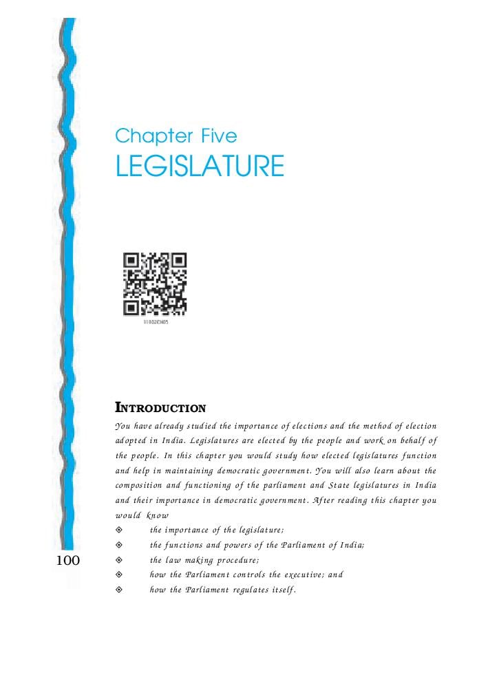 NCERT Book Class 11 Political Science (Indian Constitution at Work) Chapter 5 Legislature - Page 1