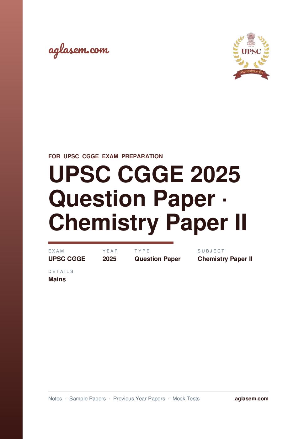 UPSC CGGE 2025 (Mains) Question Paper Chemistry Paper II - Page 1 of 9