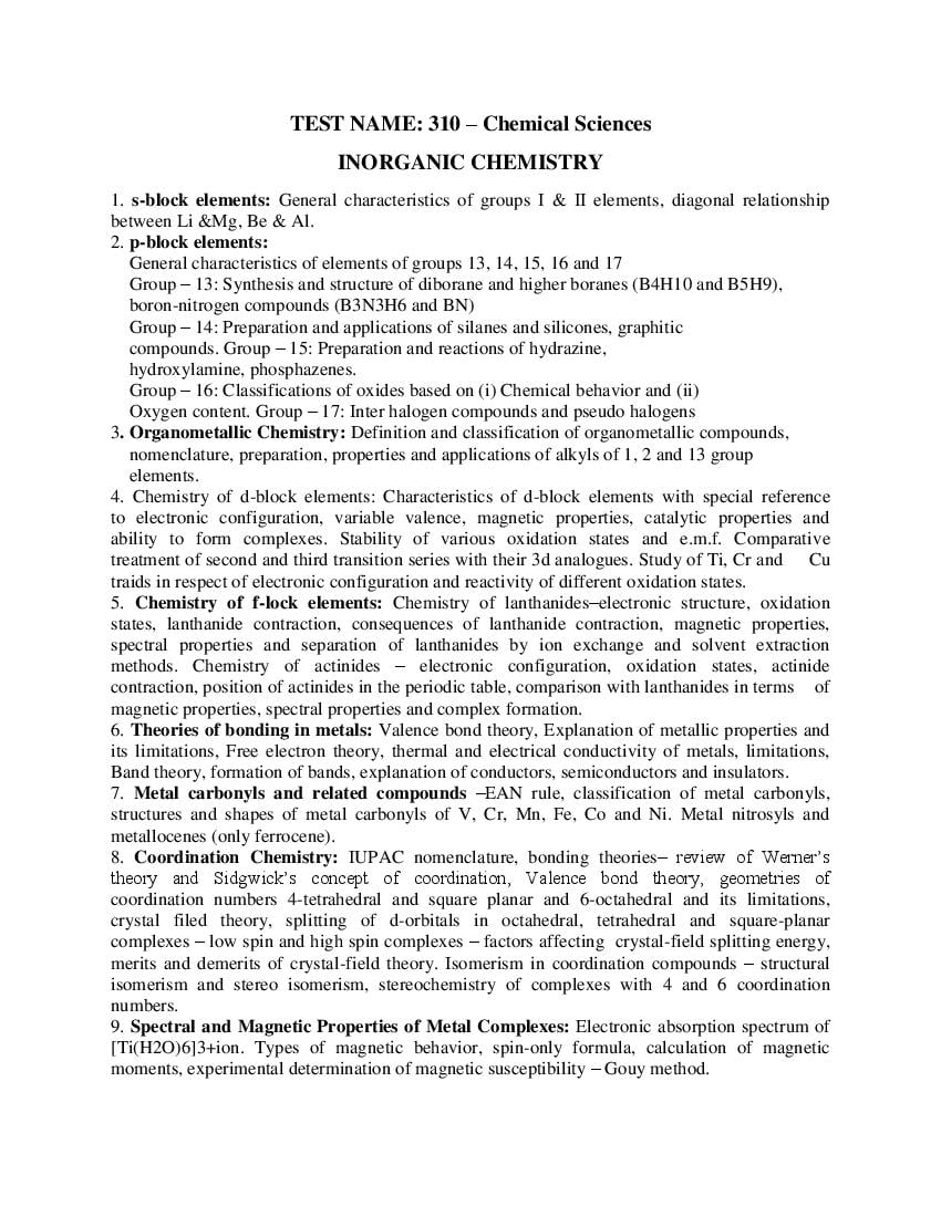 AP PGCET 2023 Syllabus Chemical Sciences - Page 1