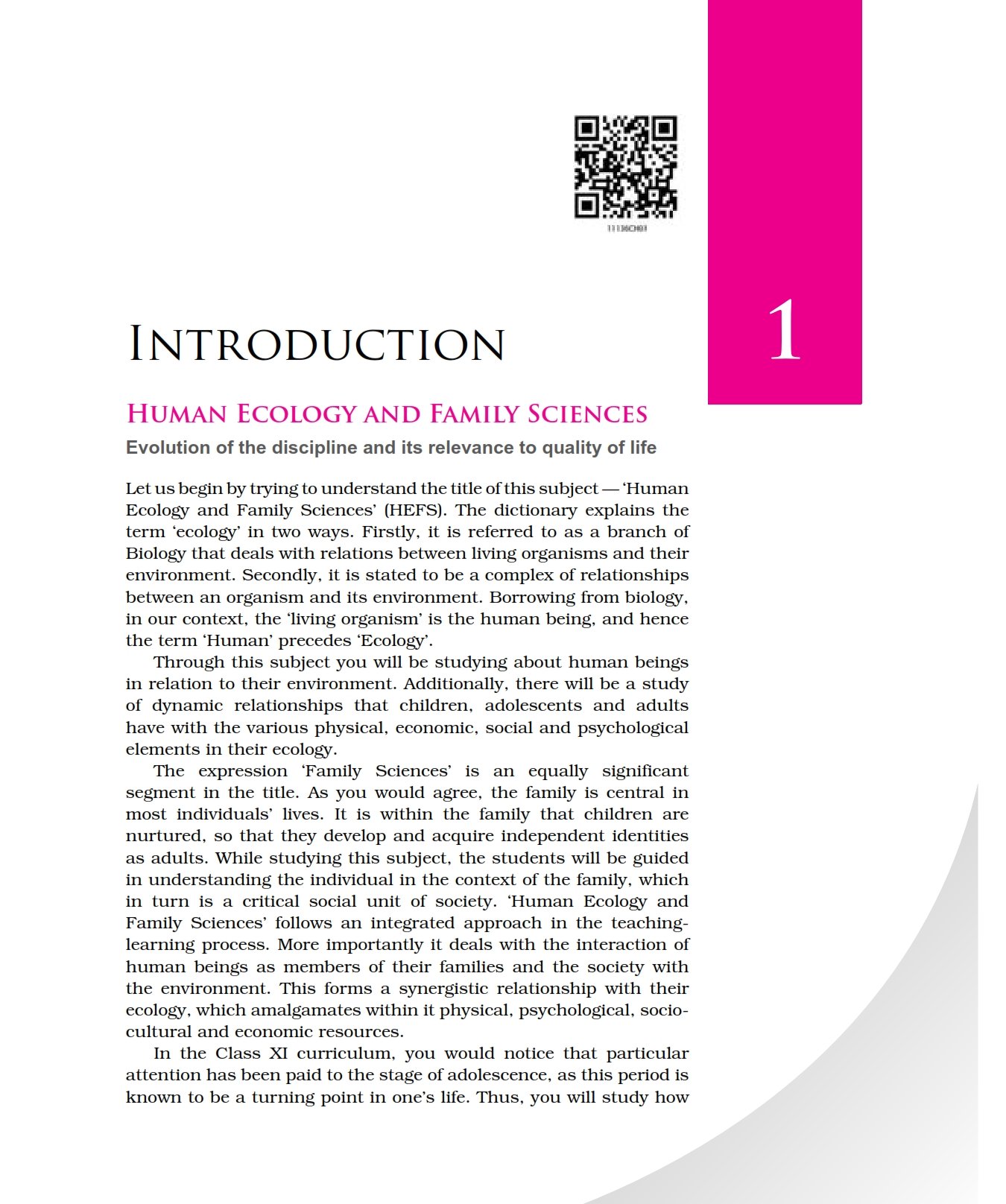 NCERT Book Class 11 Home Science (Human Ecology and Family Sciences) Chapter 1 Introduction - Page 1