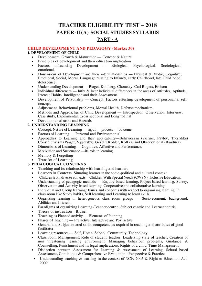 APTET Syllabus for Social Studies Paper II-A - Page 1